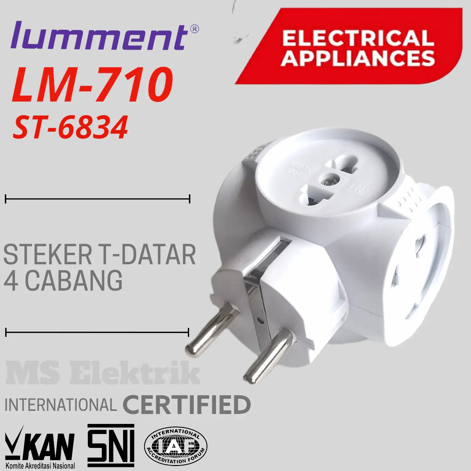 Steker T Datar/Buntung 4 socket Merk LUMMENT