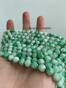 batu hexagon Stone 8mm white green agate hijau putih agatis natural