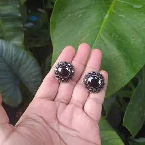Anting Perak 925 Full Permata Black Onyx Natural Stone Best Quality