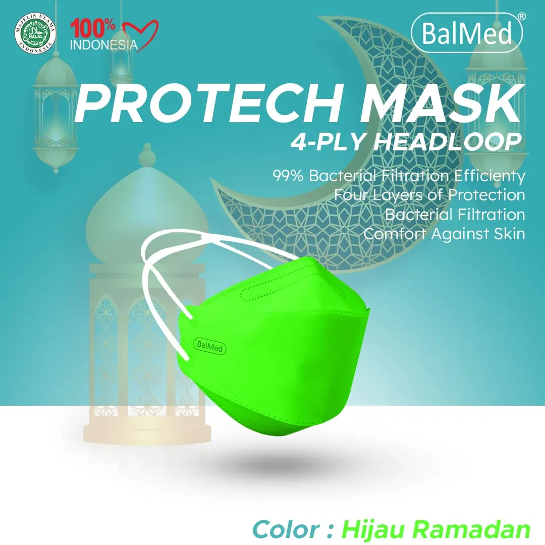 Masker KF94 BalMed 4 Ply Headloop Medical Face Mask Hijabers, 99% BFE