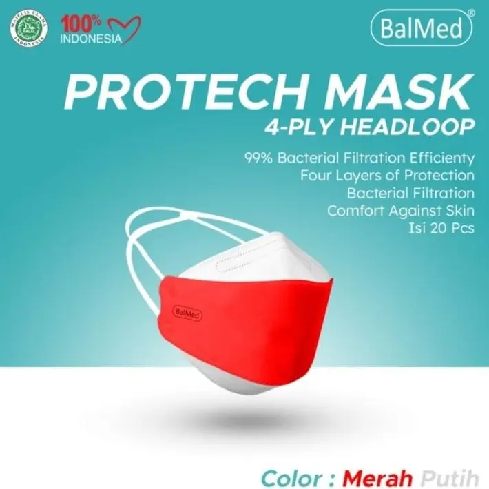 Masker KF94 BalMed 4 Ply Headloop Medical Face Mask Hijabers, 99% BFE