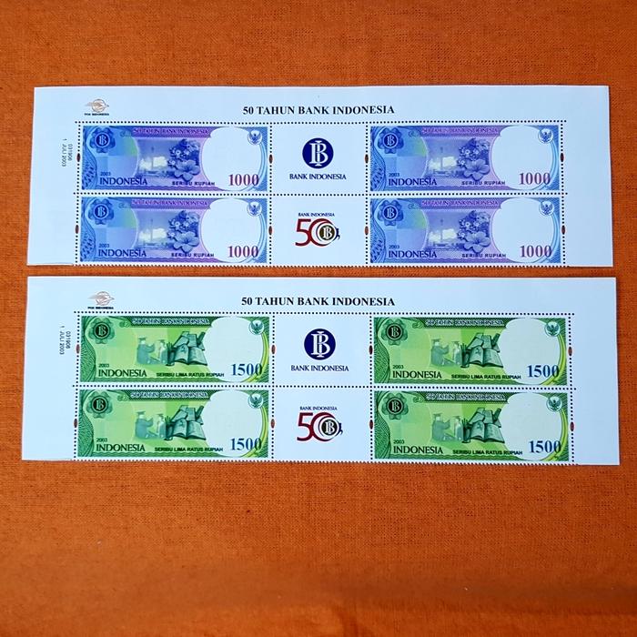 Gambar Prangko INDONESIA. 50 TAHUN BANK INDONESIA. Blok 4 dengan gutter dari prangkopedia Kota Administrasi Jakarta Pusat Tokopedia