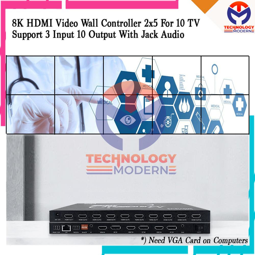 8K HDMI Video Wall Controller 2x5 5x2 For 10 TV Support Custom Resolution (Hasil Gambar Dari Komputer Normal)