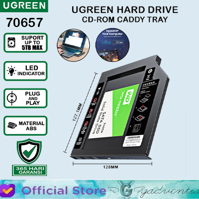 Gambar UGREEN 70657 SATA HDD SSD Universal Caddy For 9.5mm Notebook Tray - UGREEN 70657 dari GADVENTIA Kota Administrasi Jakarta Barat Tokopedia