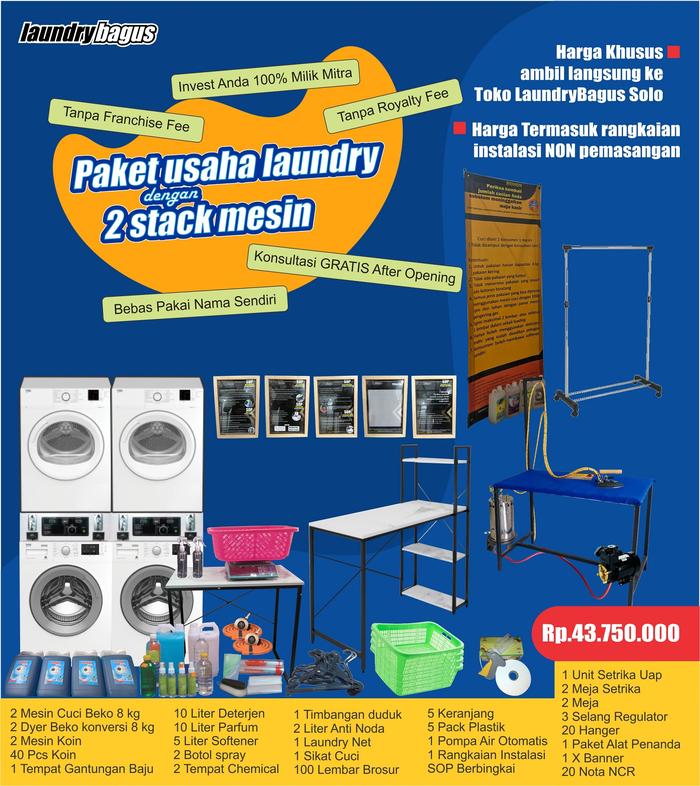 Gambar PAKET Usaha Laundry 2 Stack Mesin - Ambil di Toko dari laundrybagus dot com  Tokopedia