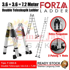 Tangga Lipat Teleskopik 3.6+3.6= 7.2 Meter Alumunium Telescopic 7,2 M