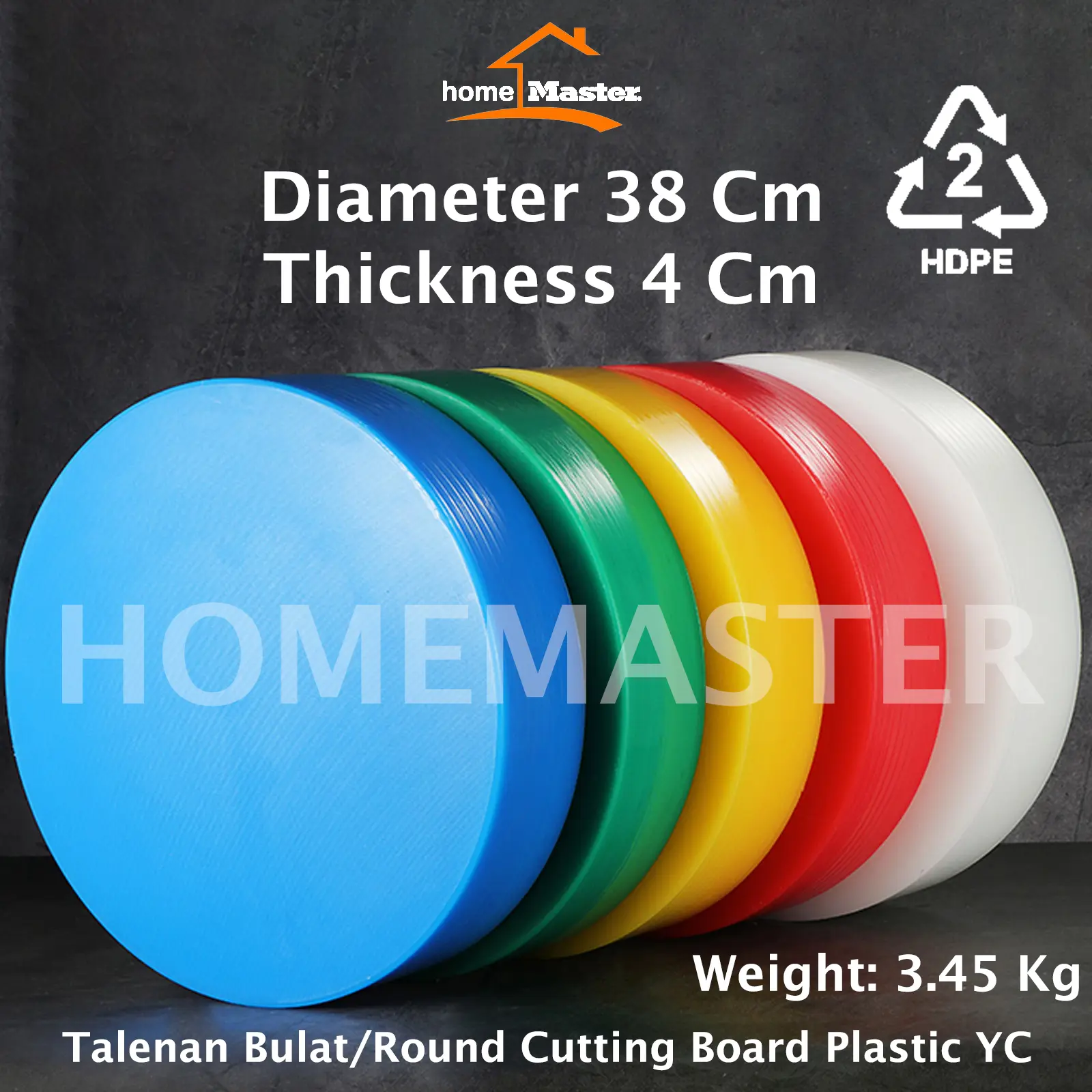Talenan/Cutting Board HDPE Bulat/Round 38 Cm Tebal 4 Cm YC38040