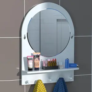 Rak Cermin Kaca Bulat Kamar Mandi Tempat Sabun Rias Kosmetik Sisir