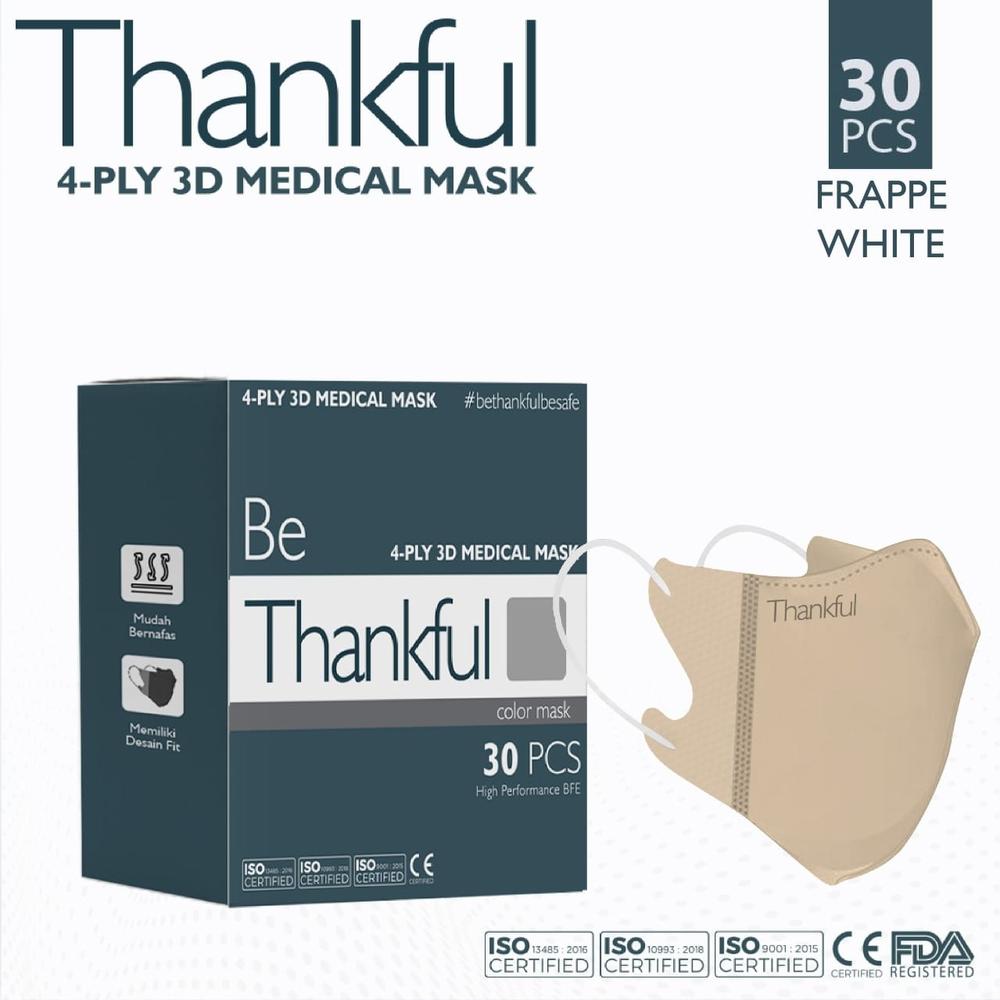 Masker Thankful 4 Ply 3D Mask - FRAPPE WHITE