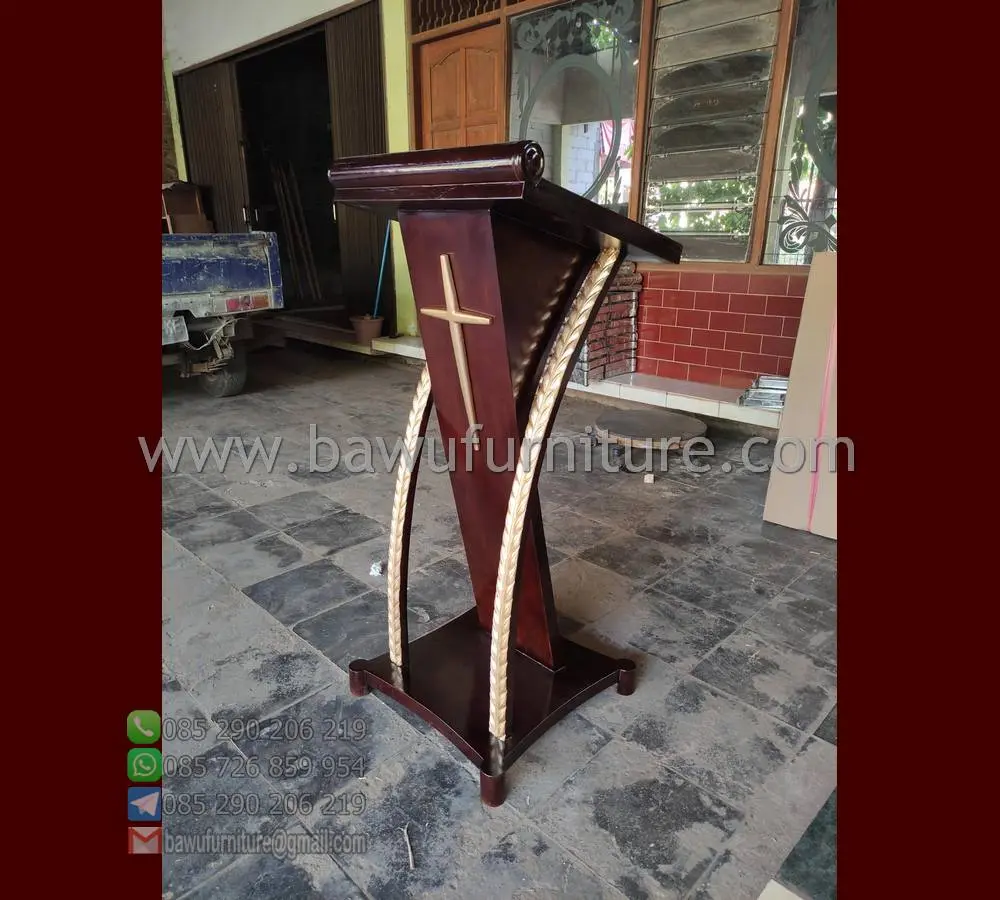 Mimbar Gereja Minimalis Podium Kristen Kayu Jati JPR Stock Harga Murah