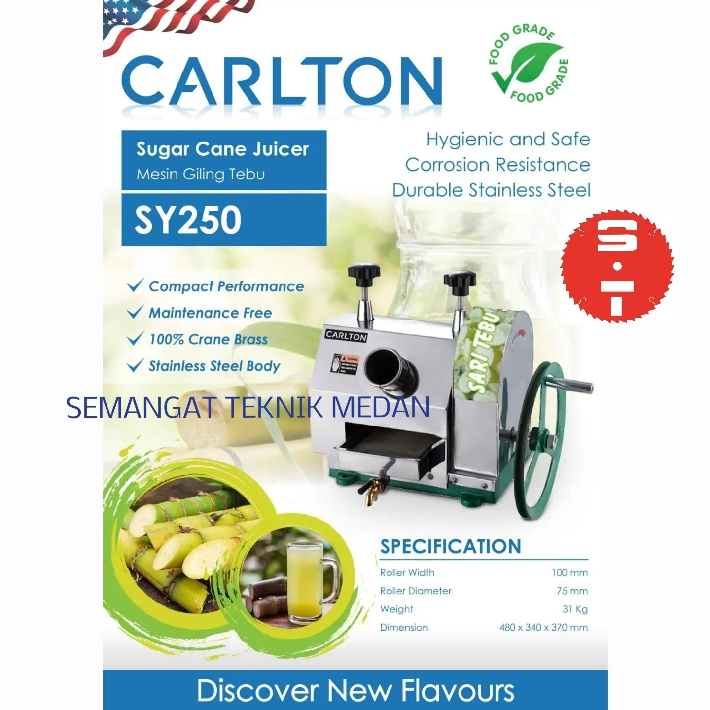 SY250 MESIN ALAT PEMERAS PRESS GILING PENGGILING SARI TEBU CARLTON