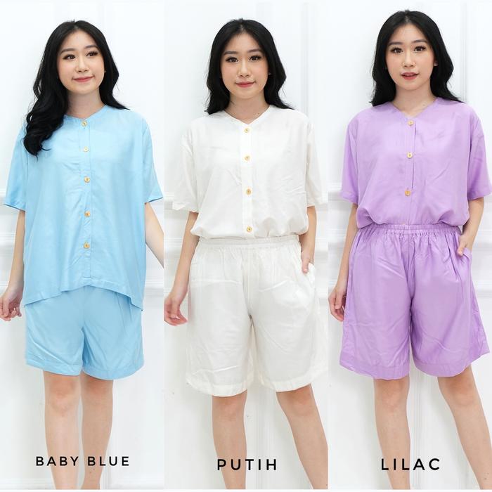 Gambar Set Piyama Baju Tidur Wanita Stelan Rayon Polos Kancing dari Mostrella Kota Tangerang Tokopedia