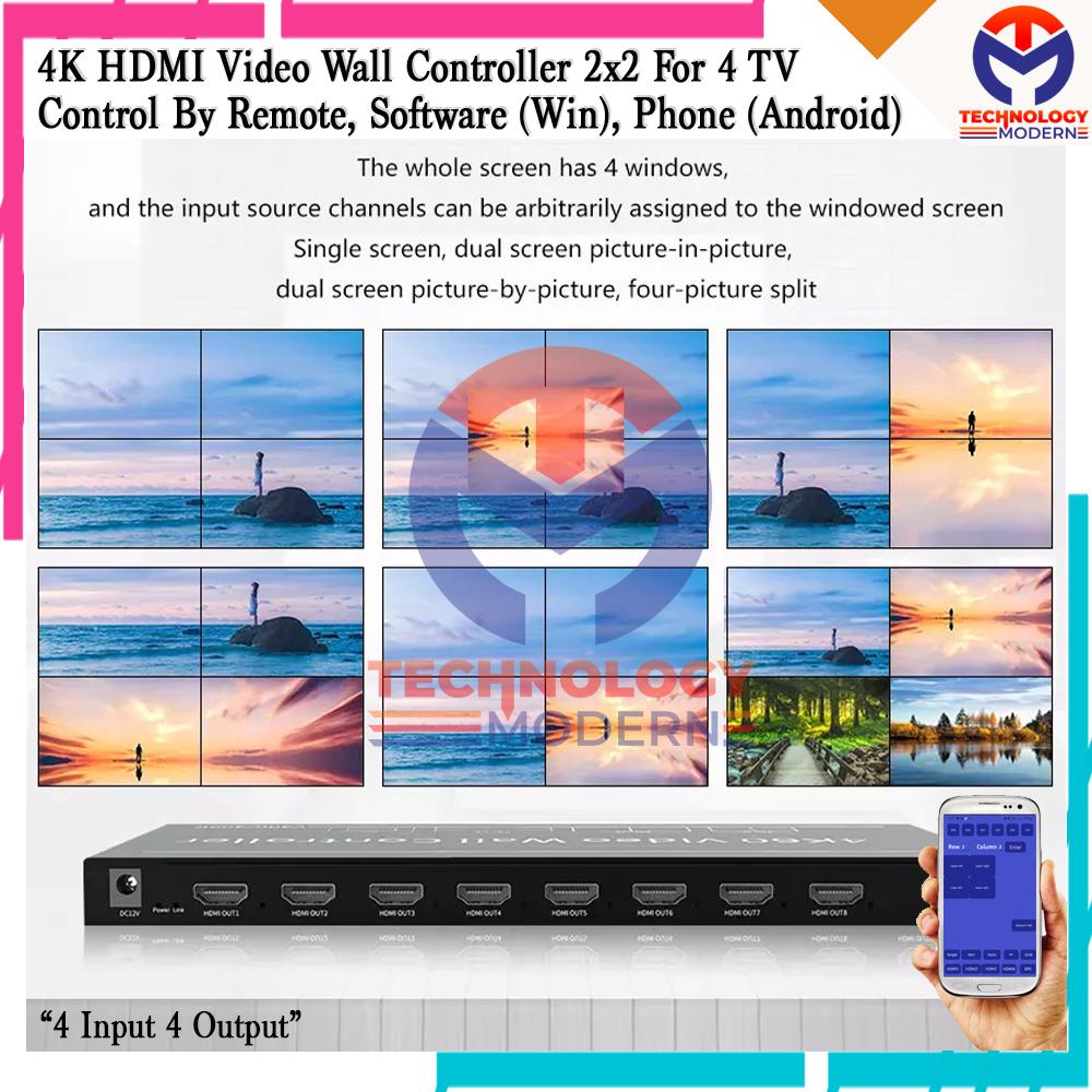 4K Videowall Controller 2x2 For 4 TV Suport Control By Phone (Android)