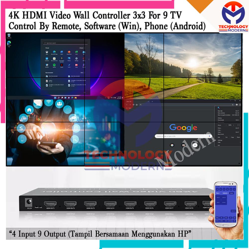 4K Videowall Controller 3x3 For 9 TV Suport Control By Phone (Android)