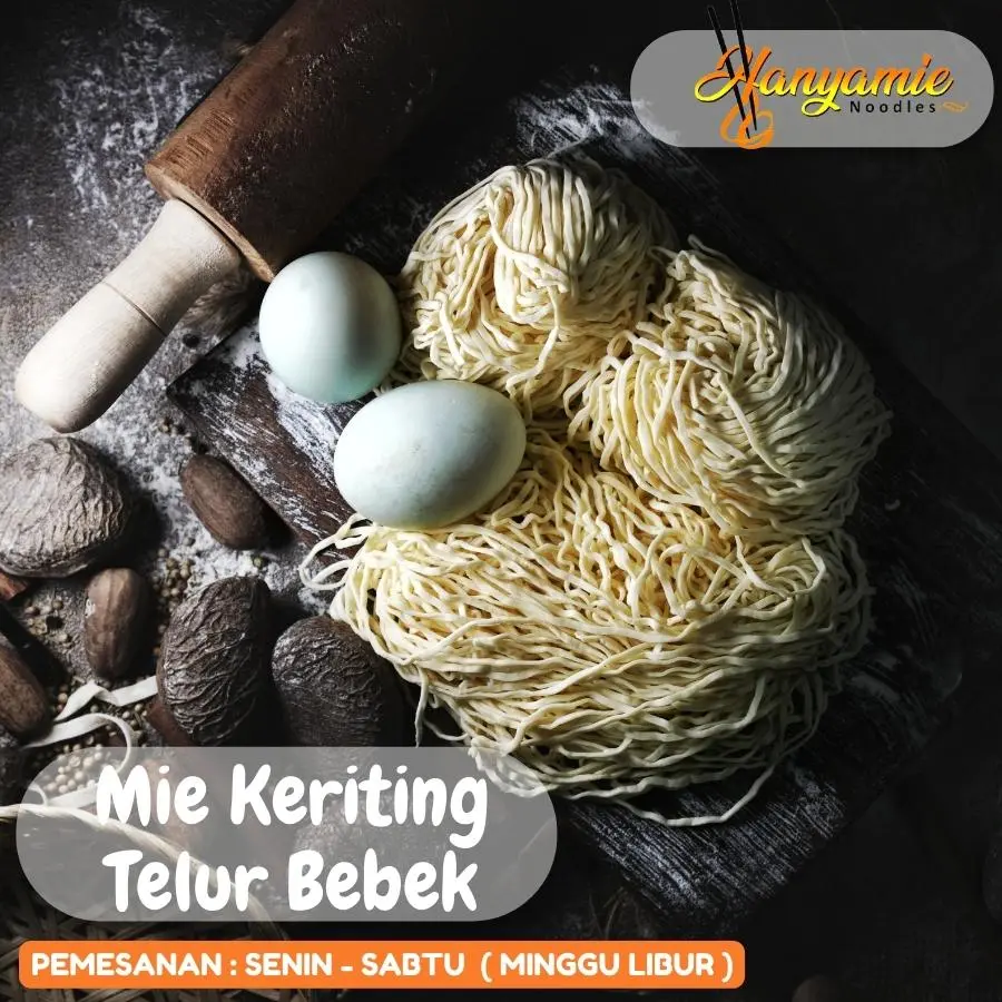 hanyamie mie mentah keriting bakmie GM mie ayam  pakai telur bebek