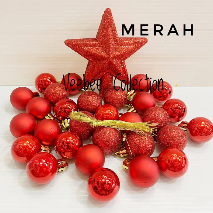 Gambar Mainan bola natal top bintang mika 30in1/ hiasan pohon natal lengkap dari Veebee.Store Kota Surabaya 3 Tokopedia
