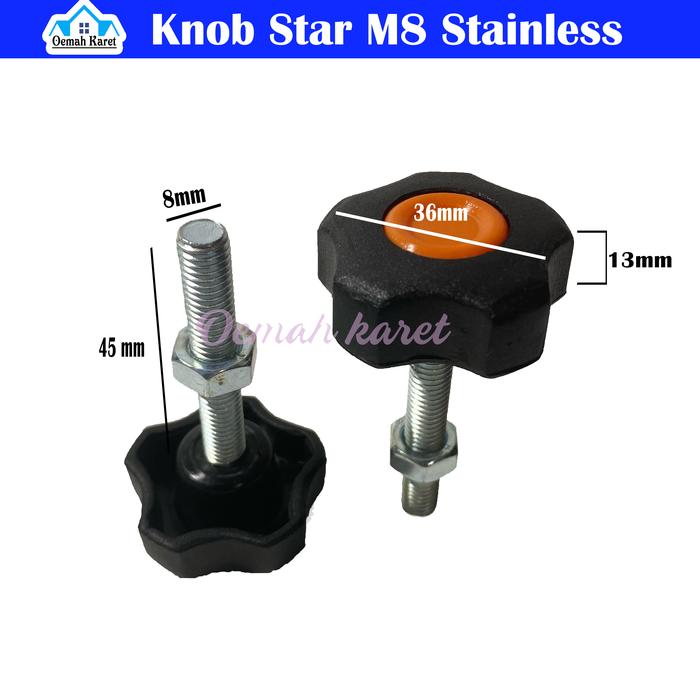 Gambar Knob Star Adjuster Baut M8 T45 Orange Stainless Steel dari oemah karet Kab. Bandung Tokopedia