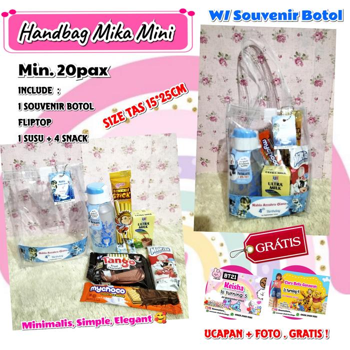 Gambar Handbag Mika mini || Paket snack Mika || Souvenir tas mika botol flipt dari Souvestore Snack Kota Surabaya Tokopedia