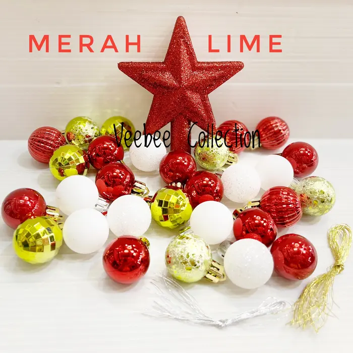 Gambar Mainan bola natal top bintang mika 30in1/ hiasan pohon natal lengkap dari Veebee.Store Kota Surabaya 5 Tokopedia