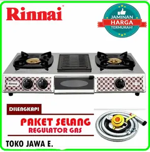 KOMPOR GAS 3 TUNGKU RINNAI RI-524A (Api Lilin) Kompor Gas 3 Tungku + GRILL DITENGAH