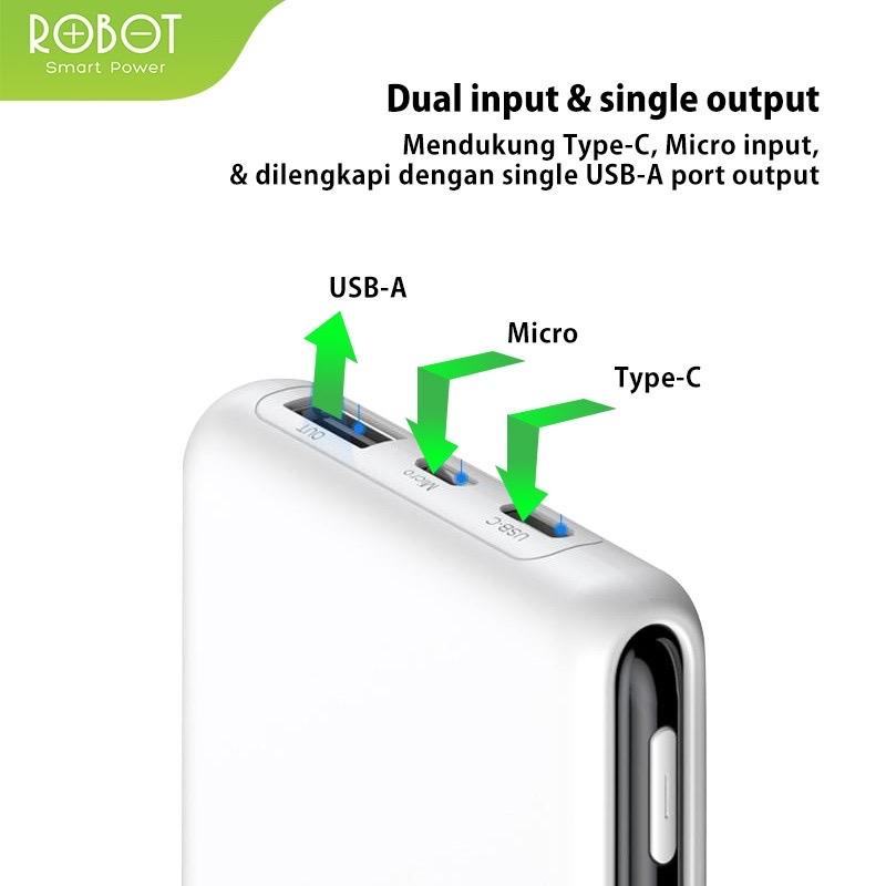 PowerBank ROBOT 10000mah RT180 2.1A Dual Input Port Type C 2