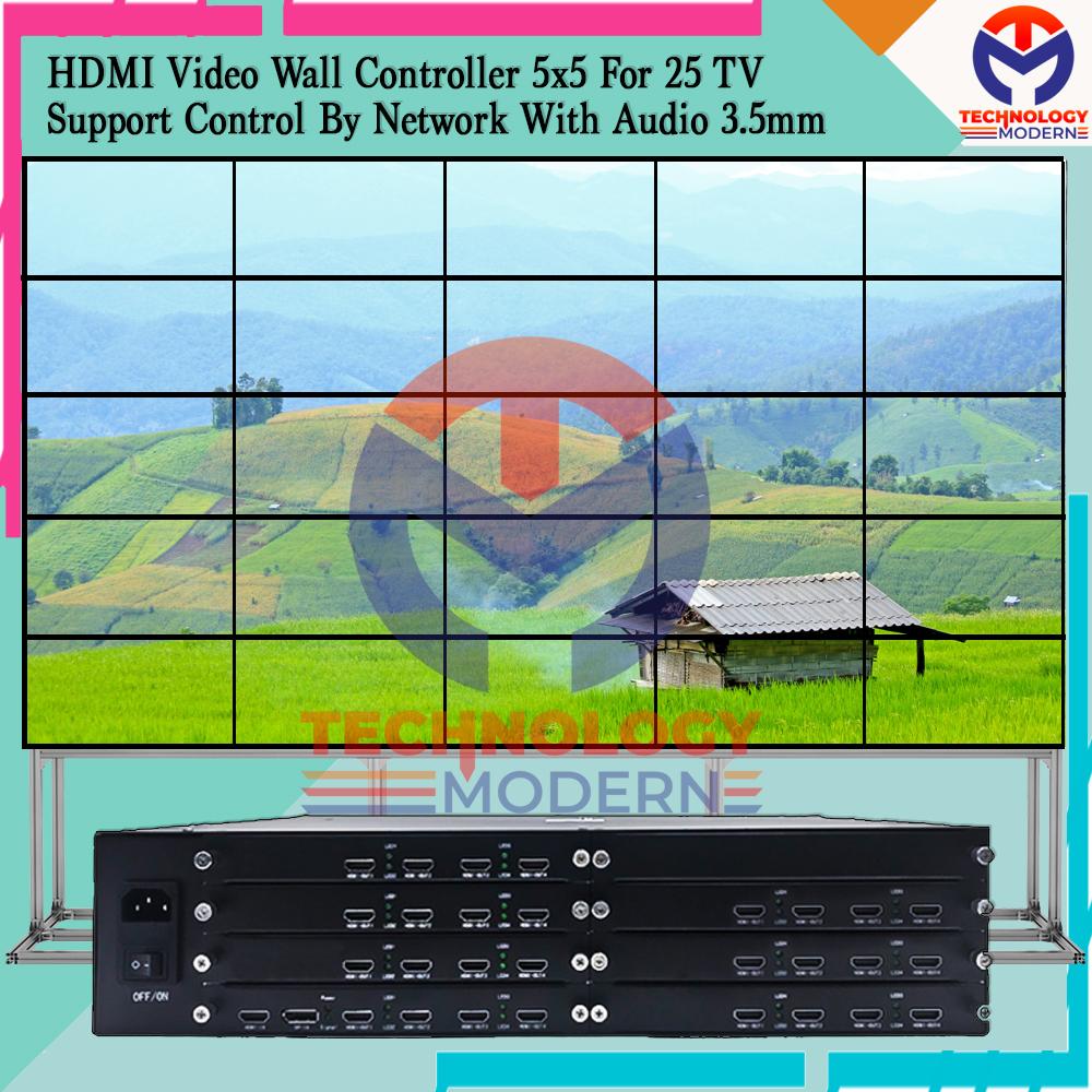 4K HDMI Video Wall Controller 5x5 Untuk 25 TV Support Audio 3.5mm