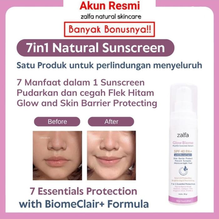 Gambar Sunscreen Serum Glow Biome Peptide Zalfa Natural dari zalfa.natural.skincare Kota Bandung Tokopedia