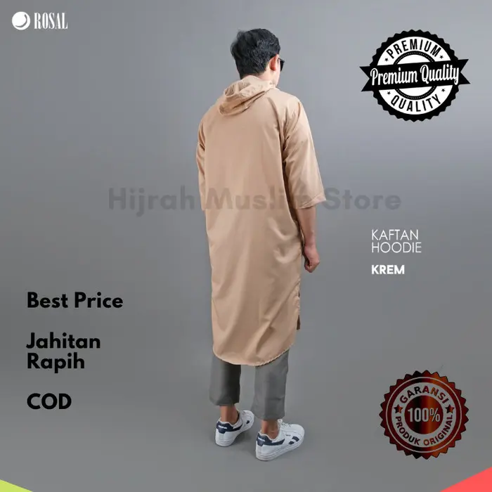 Gamis Hoodie Rompi Sholat kaos kurta jubah koko baju muslim pria ROSAL 3