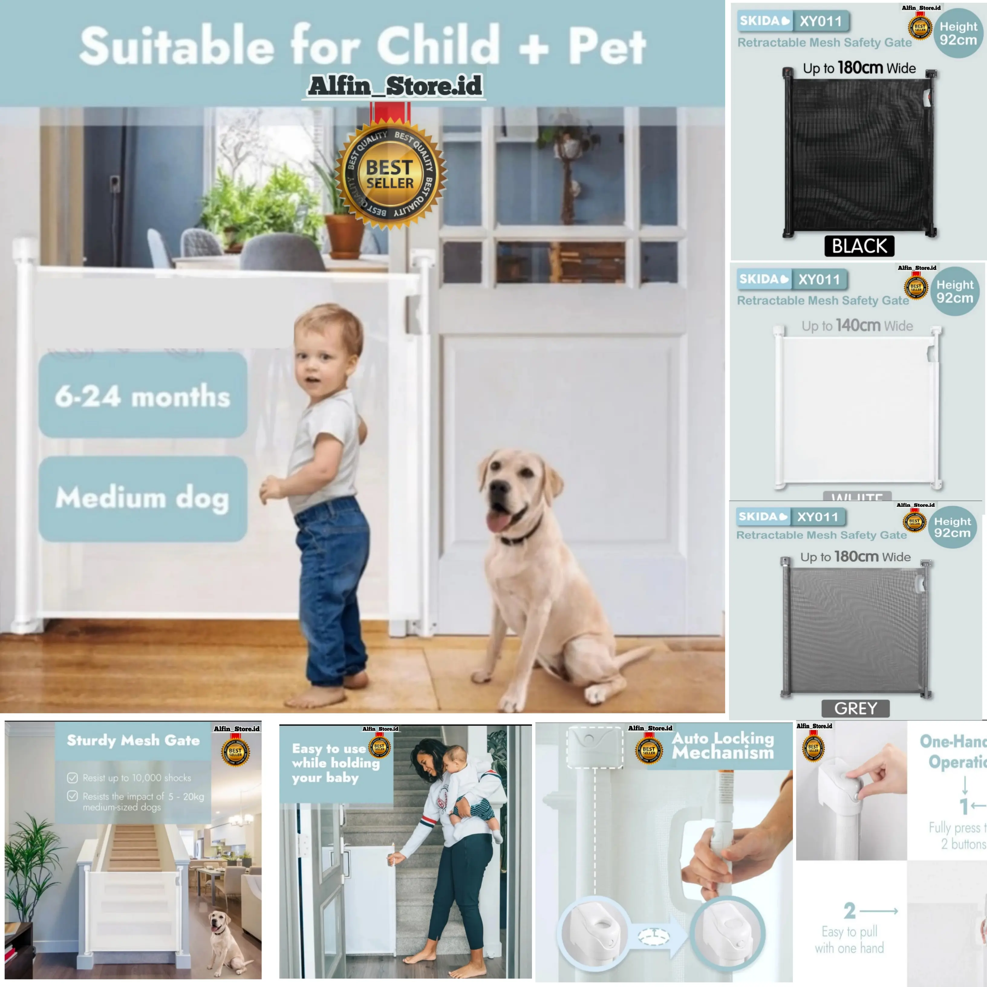 Skida Retractable Mesh Safety Gate Baby Pet Pagar Pengaman Bayi XY011