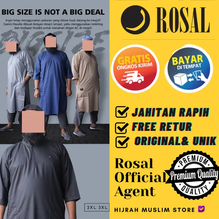 Gamis Hoodie Rompi Sholat kaos kurta jubah koko baju muslim pria ROSAL 2