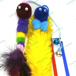 Mainan Kucing Tongkat Bulu plus Lonceng - Cat Teaser - Tali Pendek