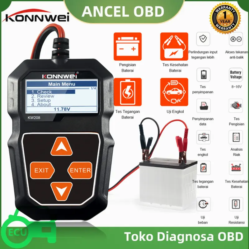 KONNWEI KW208 12V Penguji Baterai Sepeda Motor Uji Cranking/Pengisian