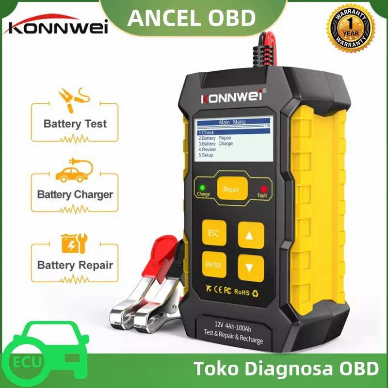 KONNWEI KW510 12V CAS Battery Tester Aki Mobil Motor Battery Charger
