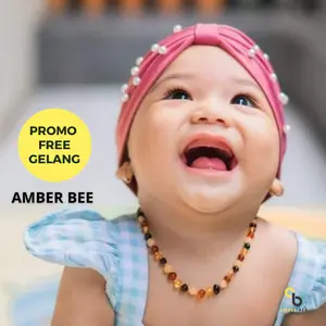 Amber Bee Kalung Amber Anak Premium Glossy Multi Color NGM01 Free Gelang Adjustable untuk Mommy Tumbuh Gigi Anak
