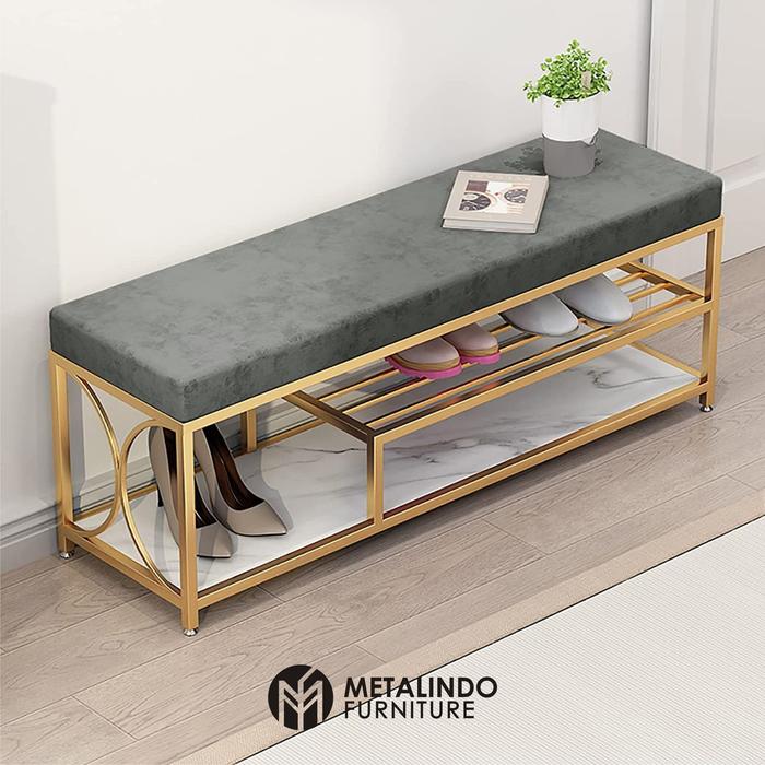 Jual Stool bench minimalis kaki stainless gold, bench rak sepatu ...