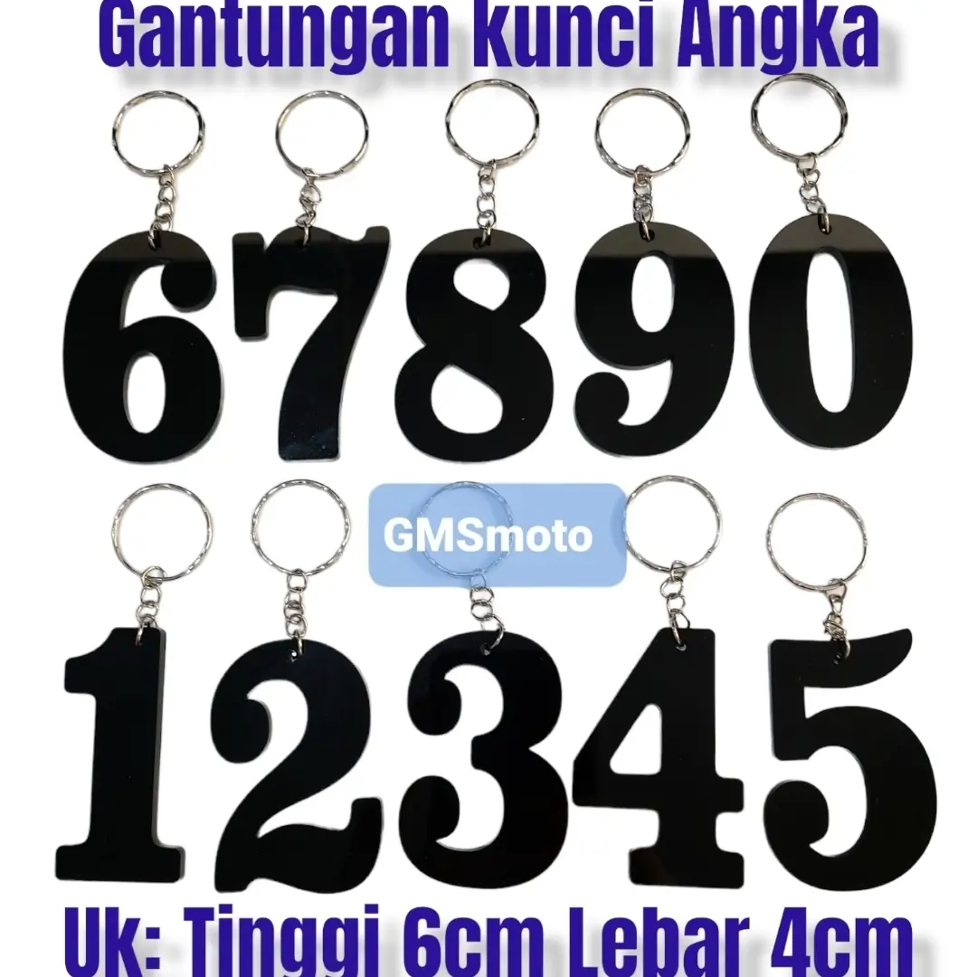 Gantungan kunci model angka, ukuran 6 cm x 4 cm