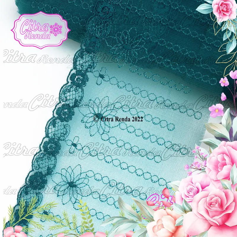 RDT232 (Per Meter) Renda Tile Biru Tosca Lebar 10Cm 1