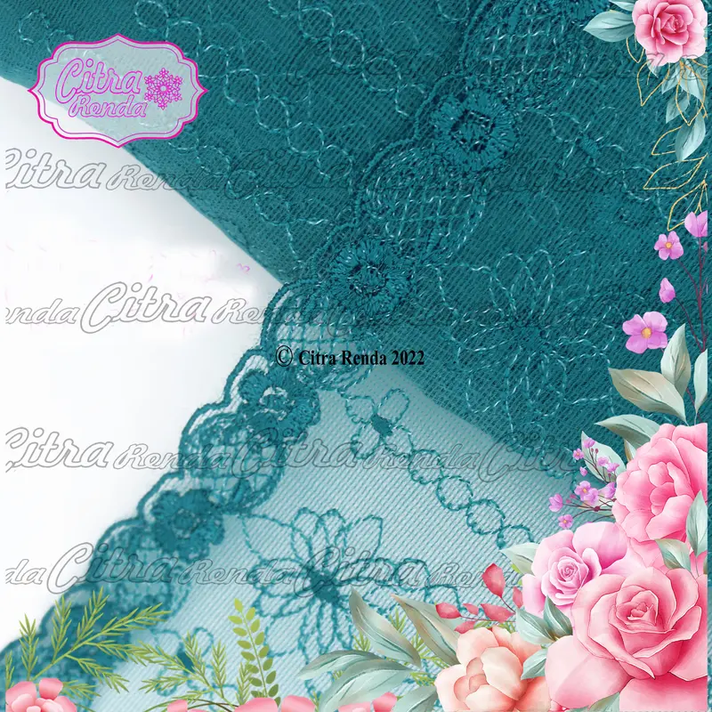 RDT232 (Per Meter) Renda Tile Biru Tosca Lebar 10Cm 2