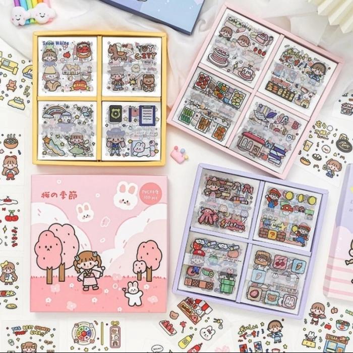 Sticker Kota Jual 100 lembar deco sticker box pvc / 100 lembar deco sticker box cute ...