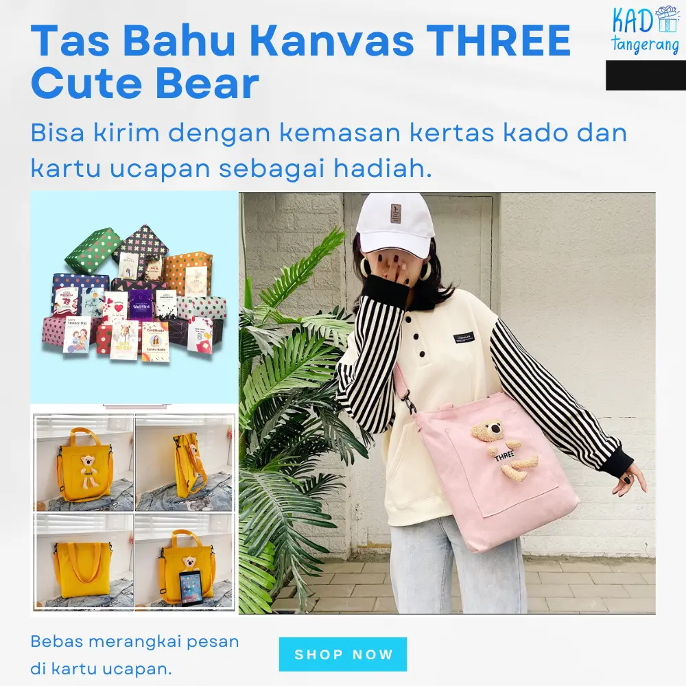 Tas Totebag Pelajar Fashion Girls Cute Bear Tas Jinjing Model Kanvas