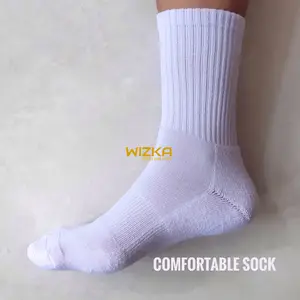 Kaos kaki sport olahraga Pria wanita Crew sock Pendek tebal polos Hitam Putih Panjang Nyaman Lembut Dewasa