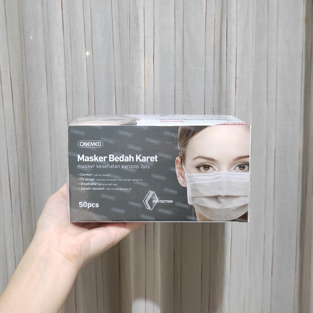 Masker Bedah Karet Onemed Grey Box isi 50pcs / Masker medis abu abu onemed