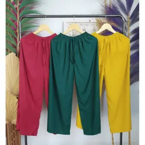 Celana Tidur Panjang Santai Wanita Katun Rayon Jumbo Polos Hitam Nyaman