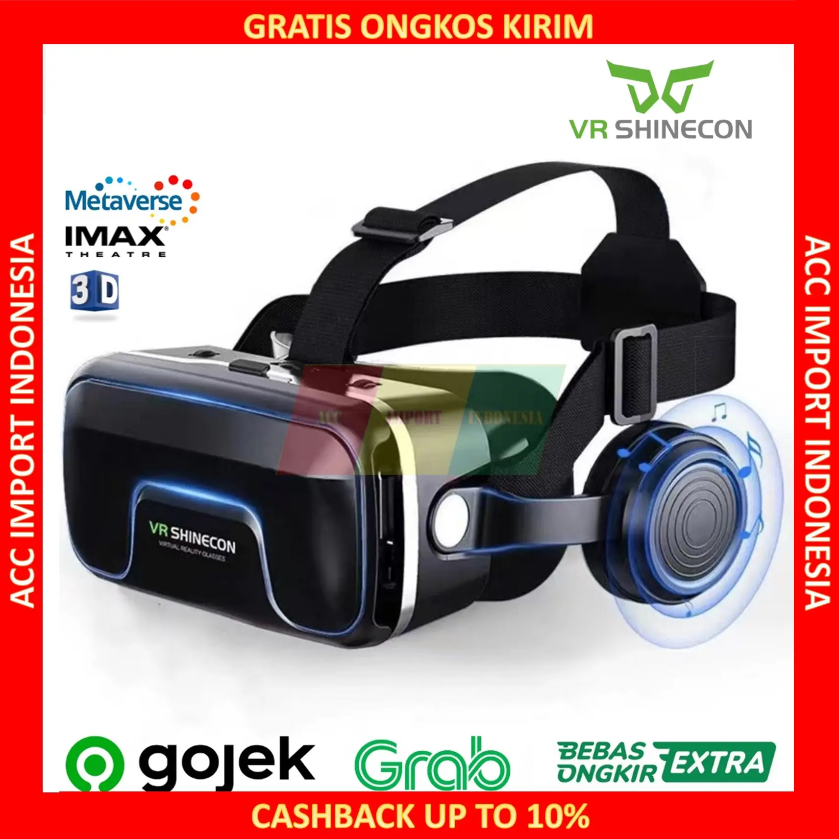 Shinecon 10.0 VR Virtual Reality With Headphone Kacamata 3D Glasses