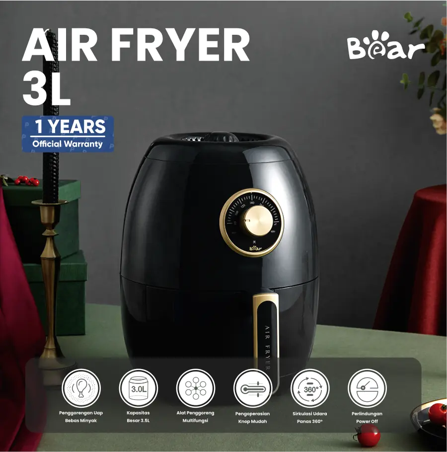 Bear Air Fryer 3L | Alat Penggorengan Tanpa Minyak