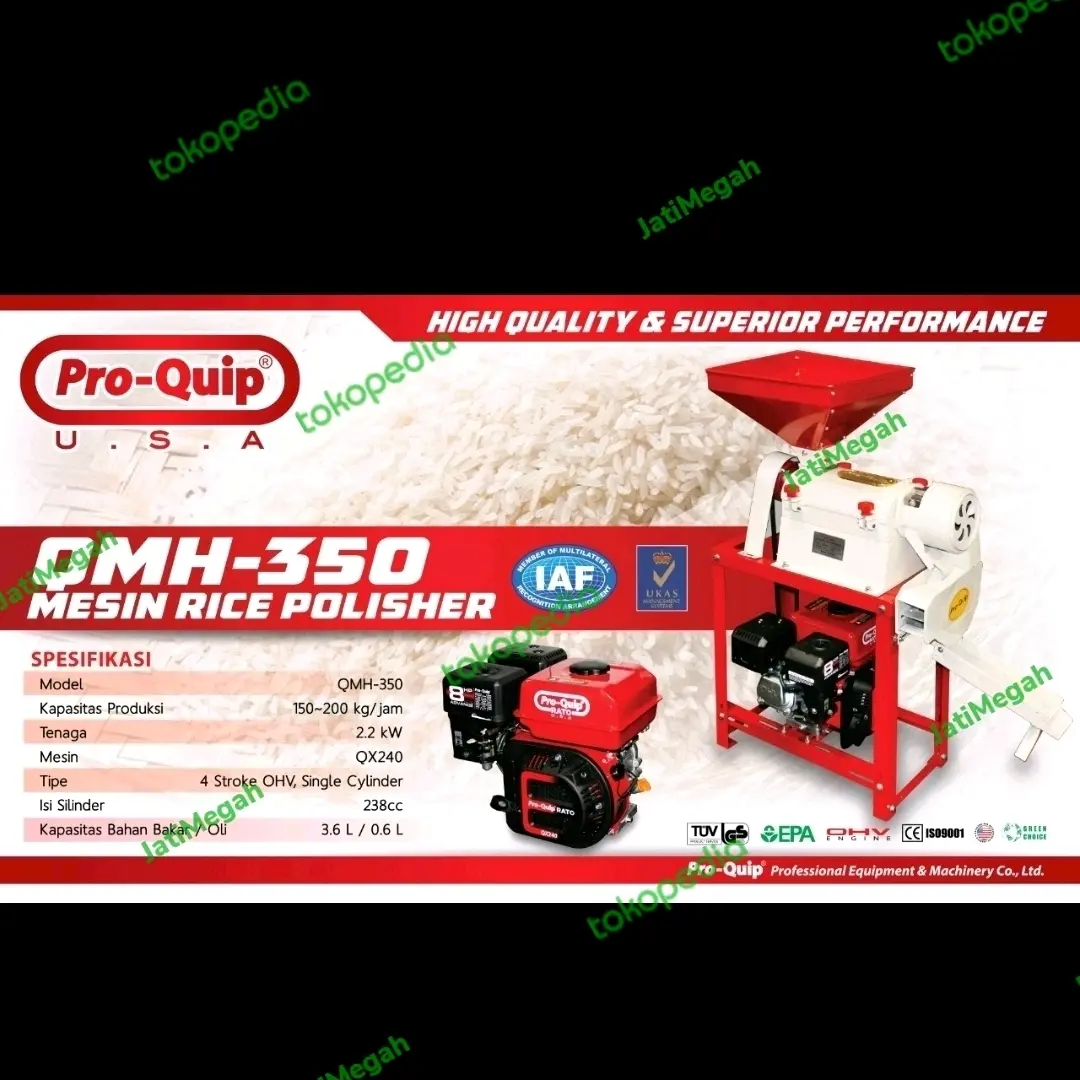 Mesin Gilingan Padi Jadi Beras / Rice Polisher ProQuip QMH350+Mesin