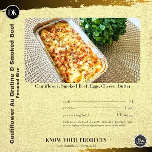DK Cauliflower & Smoked Beef Au Gratin | Low Carb & Sugar Free | Makanan Halal & Thoyyib | Personal Size 18x9,5x5cm | Family Size 25x25x7cm