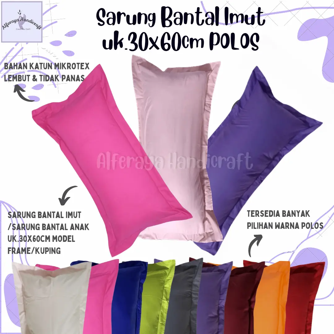 Sarung Bantal Imut uk.30x60cm POLOS • Sarung Bantal Anak uk.30x60cm