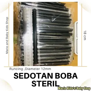 Sedotan Boba Hitam Tebal Steril 12mm , Panjang 18cm