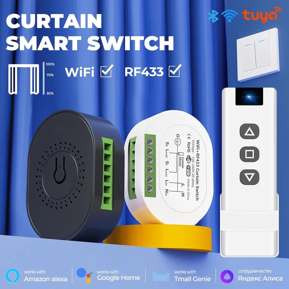 MORE Tuya Mini Smart Life WiFi RF433 Blind Curtain Switch Module Electric Roller Shutter Rolling Motor Window Remote Control | 2.022.0198 | ZH-HFY3-TMWCO2-B1-11